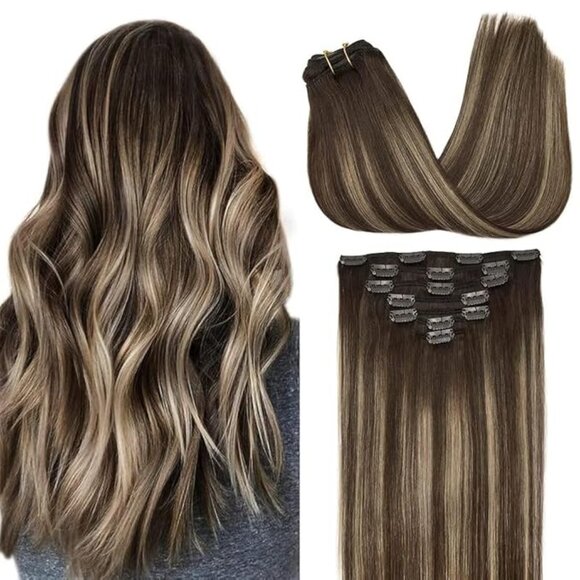 Clip in Hair Extensions Real Human Hair - 12 Inch